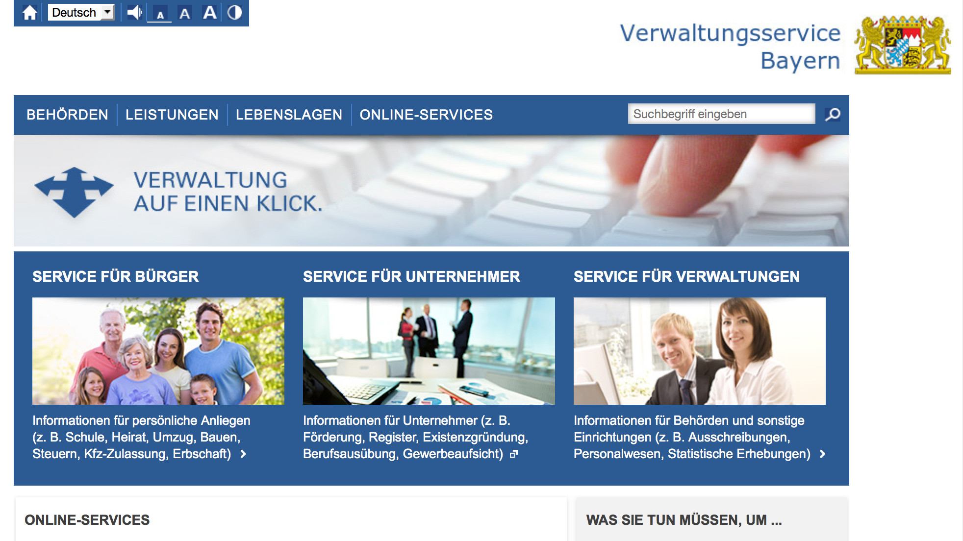  Screenshot Homepage Verwaltungsservice Bayern 