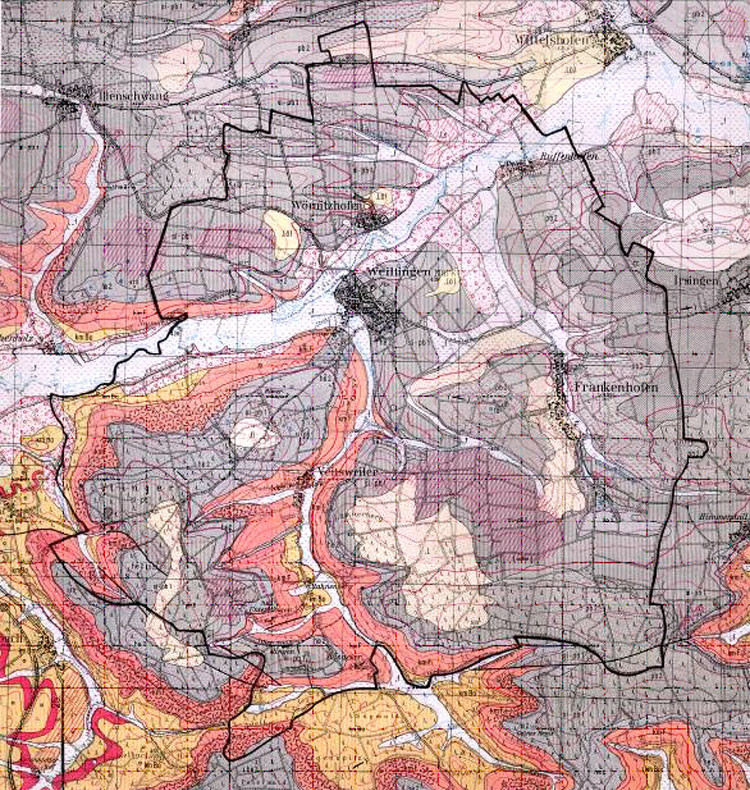  Geologische Karte Kartenblatt 6928 Weiltingen (1979), Ausschnitt, Maßstab 1 : 25.000 